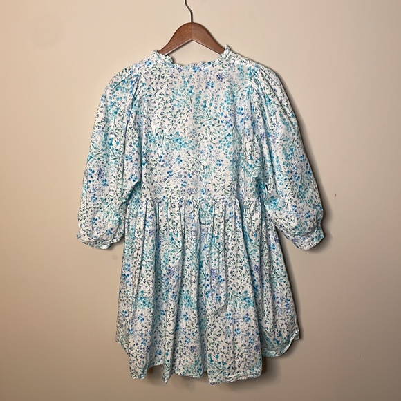 Zara Blue Floral Printed Poplin Babydoll Mini Dress - Picture 14 of 15